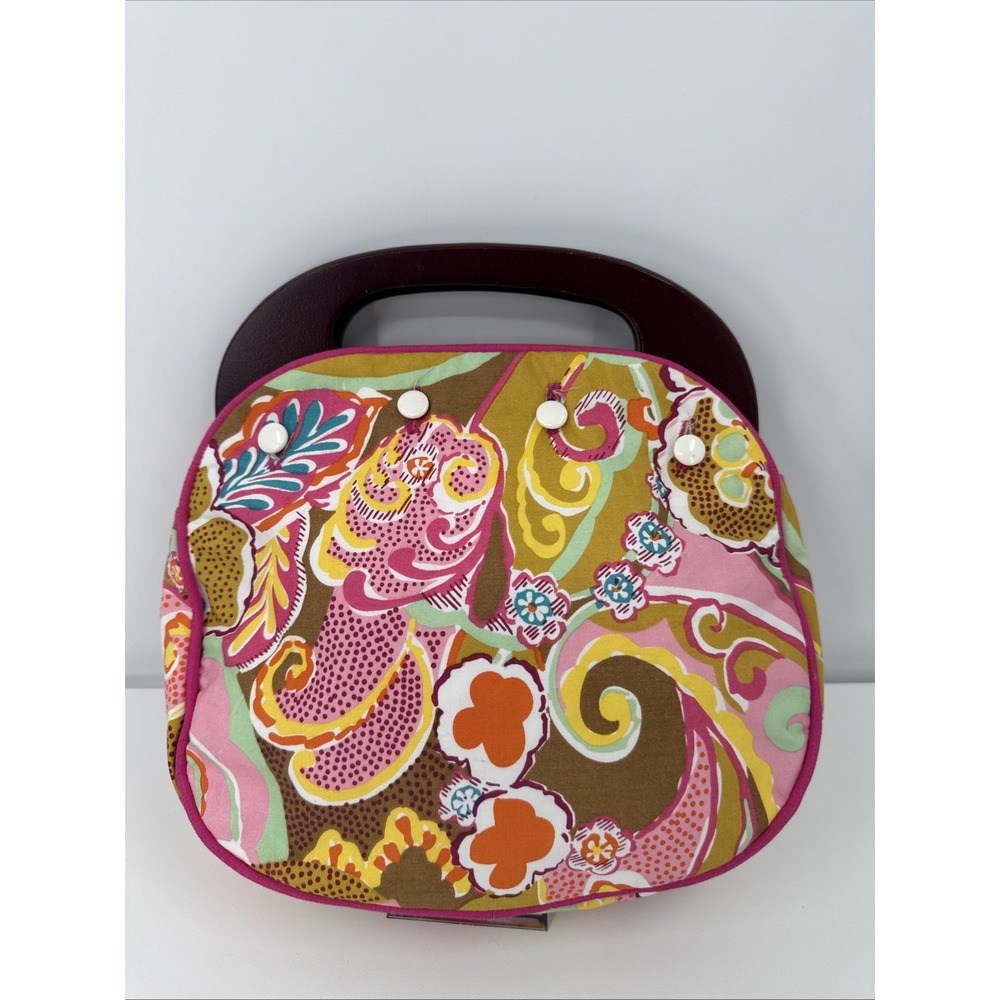 Braciano Bermuda Bag Wood Handles Floral/Stripe Boho Preppy Reversible Cover
